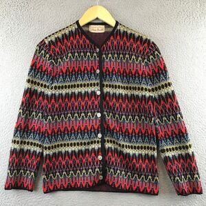 Vintage 60s Jane Irwill Women's Geometric Print Button Front Cardigan Sweater S